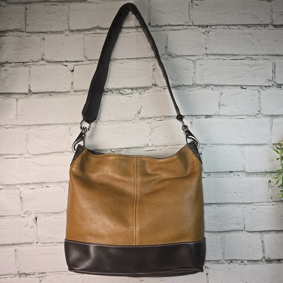 CLASSIC TIGNANELLO LEATHER PURSE HANDBAG SADDLE AND BROWN SHOULDER BAG LINED - Picture 1 of 11